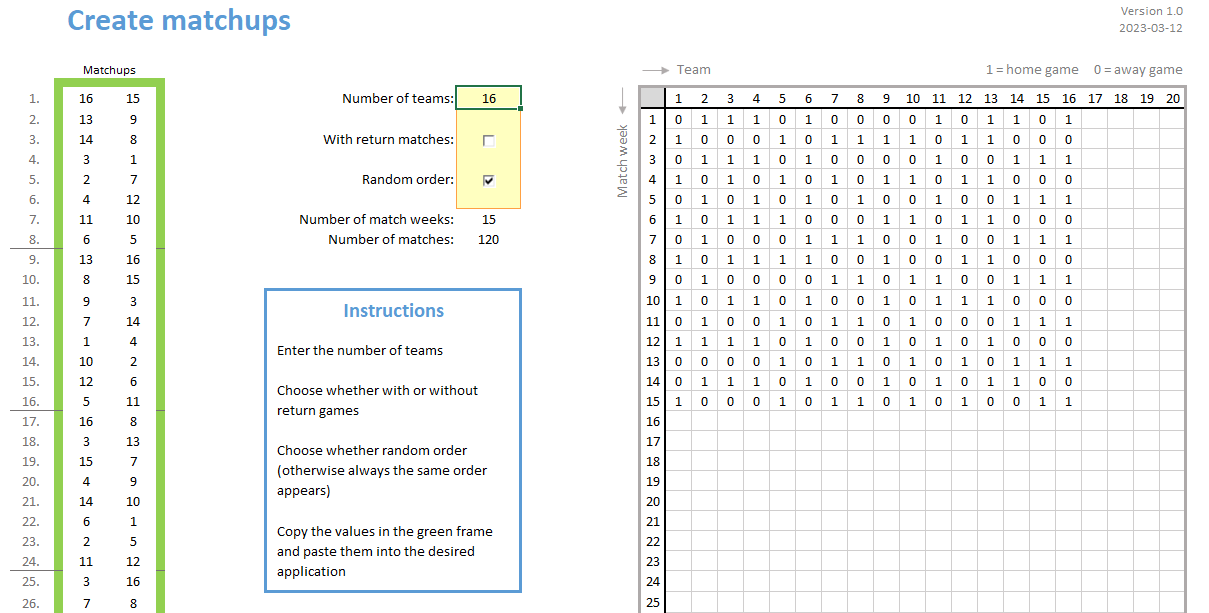 Tournament planning - generate matchups
