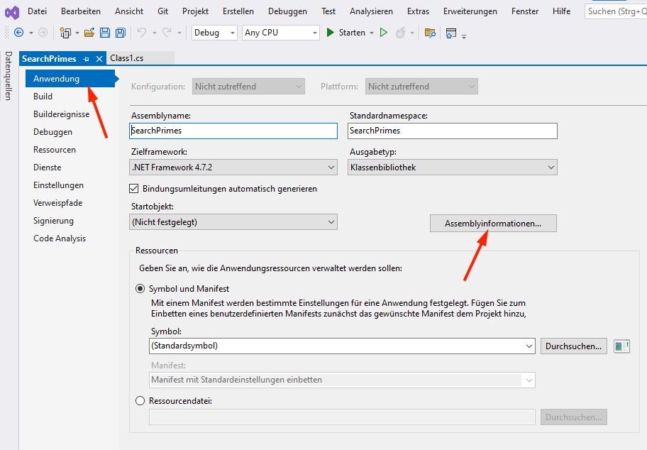 Projekteigenschaften Assemblyinformationen