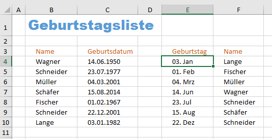 Excel Beispiel Geburtstagsliste