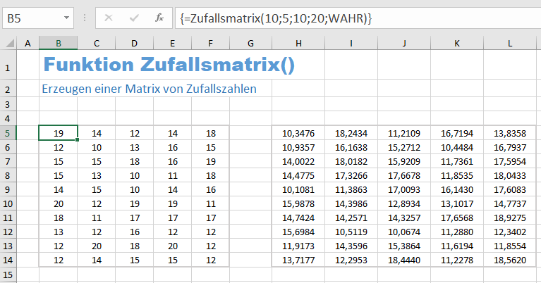 Beispiel für die Funktion Zufallsmatrix