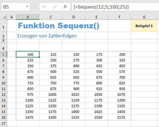 Beispiel 1 für die Funktion Sequenz