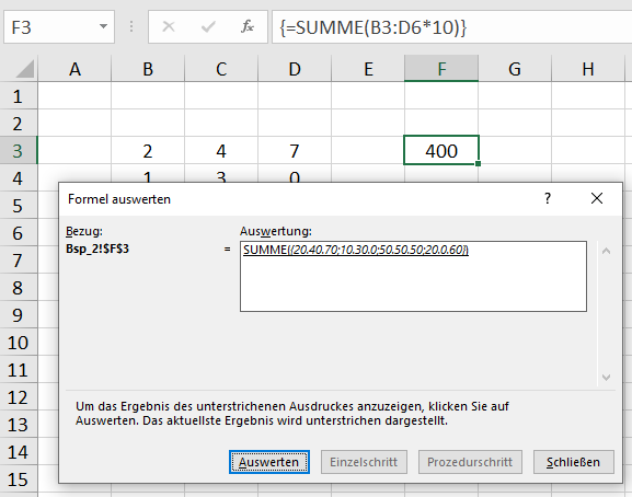 Excel Matrixformeln Beispiel 2.2